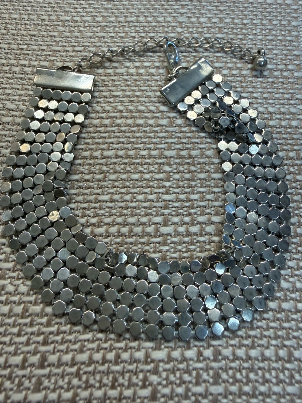Vintage Silver Metal Mesh Disco Dot Flexible Statement Bracelet - Picture 2 of 6